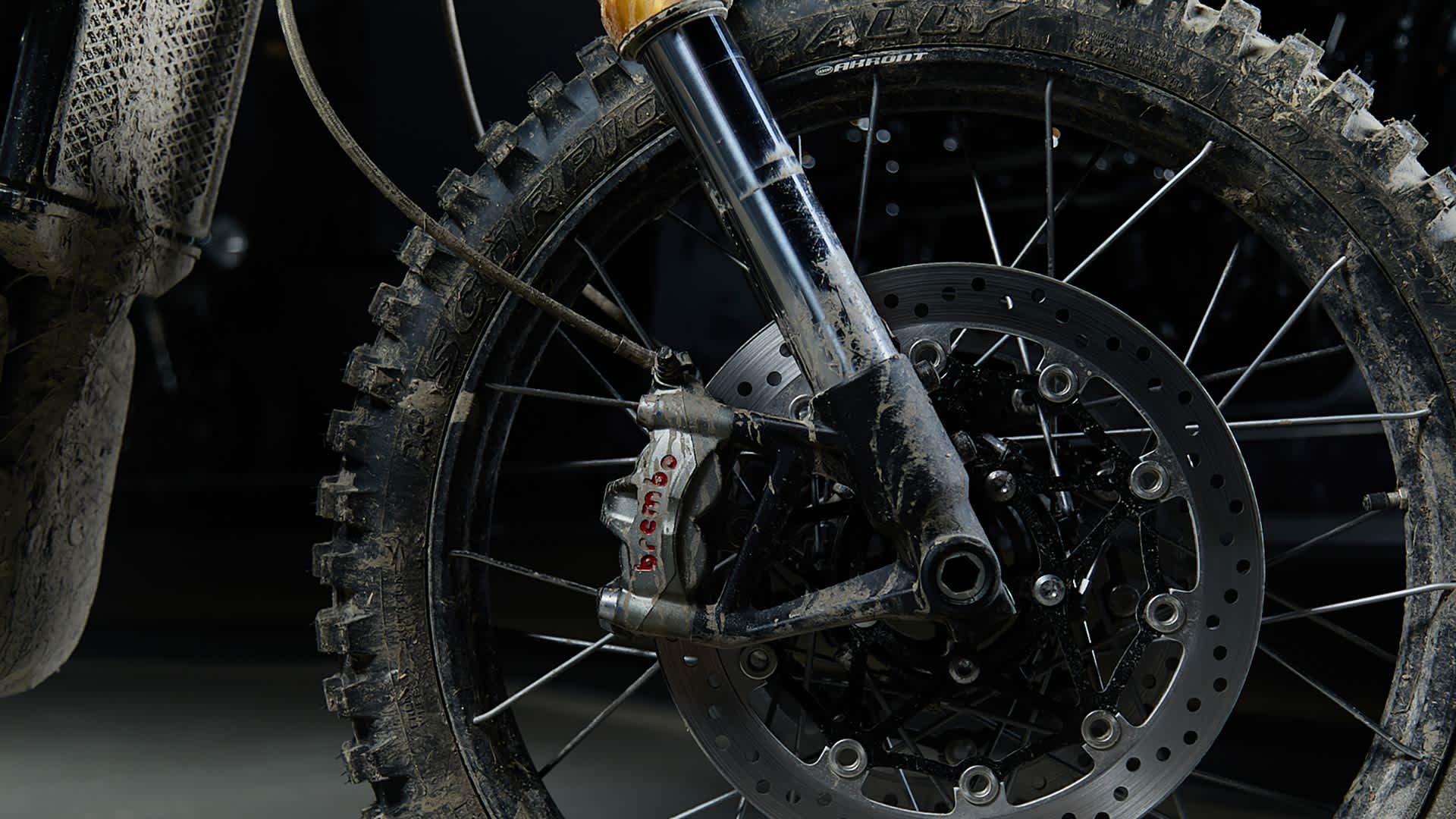 Wheel of the Scrambler 1200 movie bike